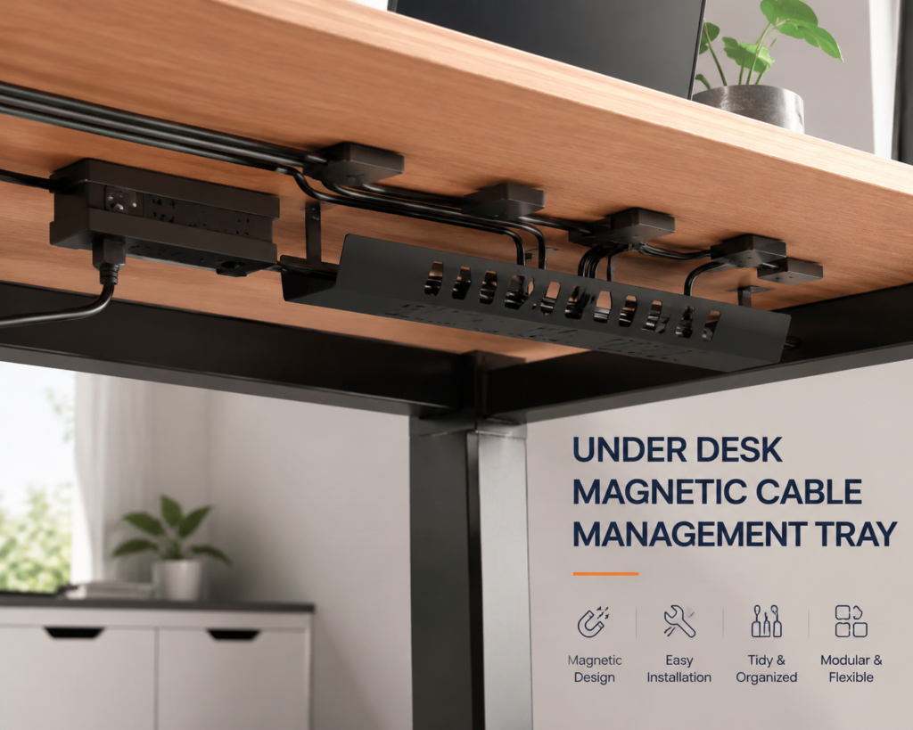 under desk magnetic cable management tray