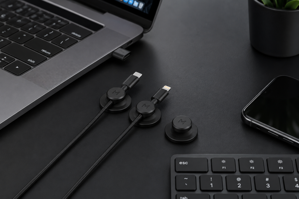 black magnetic cable clips